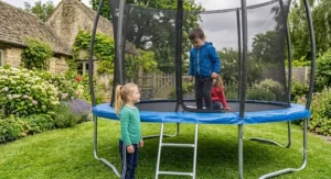A 12ft trampoline featuring a sturdy access ladder for children