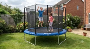 Kids jumping on a high-quality 10ft trampoline priced under £200