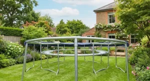 Galvanised steel frame of a 14ft trampoline designed to withstand British weather