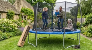 Family enjoying time outdoors on a 12ft garden trampoline