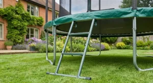 Safe access ladder attached to a heavy duty 12ft trampoline