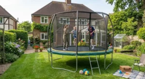 Spacious oval trampoline providing excellent bounce for family garden play