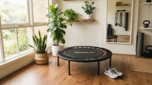 Fitting equipment into a workout space for a bellicon vs standard rebounder comparison.