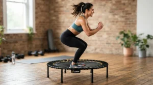 Testing the bounce quality in a JumpSport vs Bellicon rebounder head-to-head comparison for low-impact joint health.