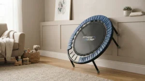 A durable value fitness trampoline ready for daily family use in a shared room
