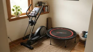 Fitting exercise gear into a tight flat when researching a rebounder vs treadmill for cardio space-saving solution.